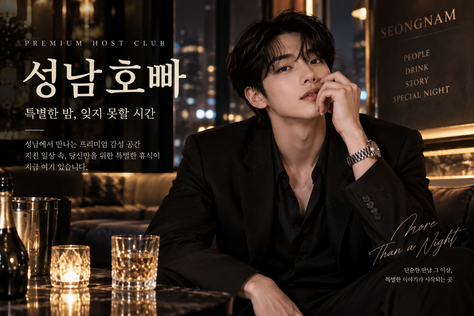 성남호빠의 차분한 프라이빗 룸과 테이블 공간